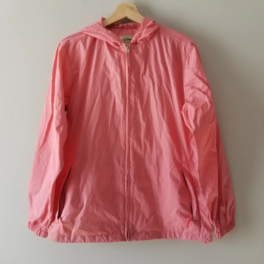 LL Bean Pink Windreaker Jacket Hooded Lightweight